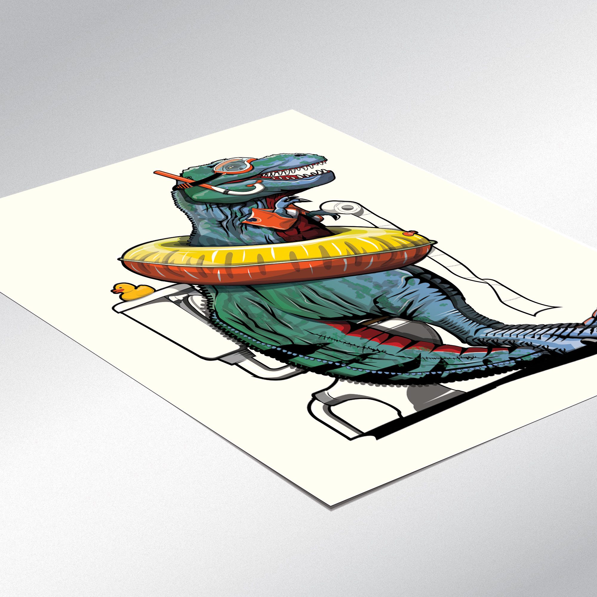 Dinosaurs Tyrannosaurus on the Toilet, Funny Bathroom Humour Art Print