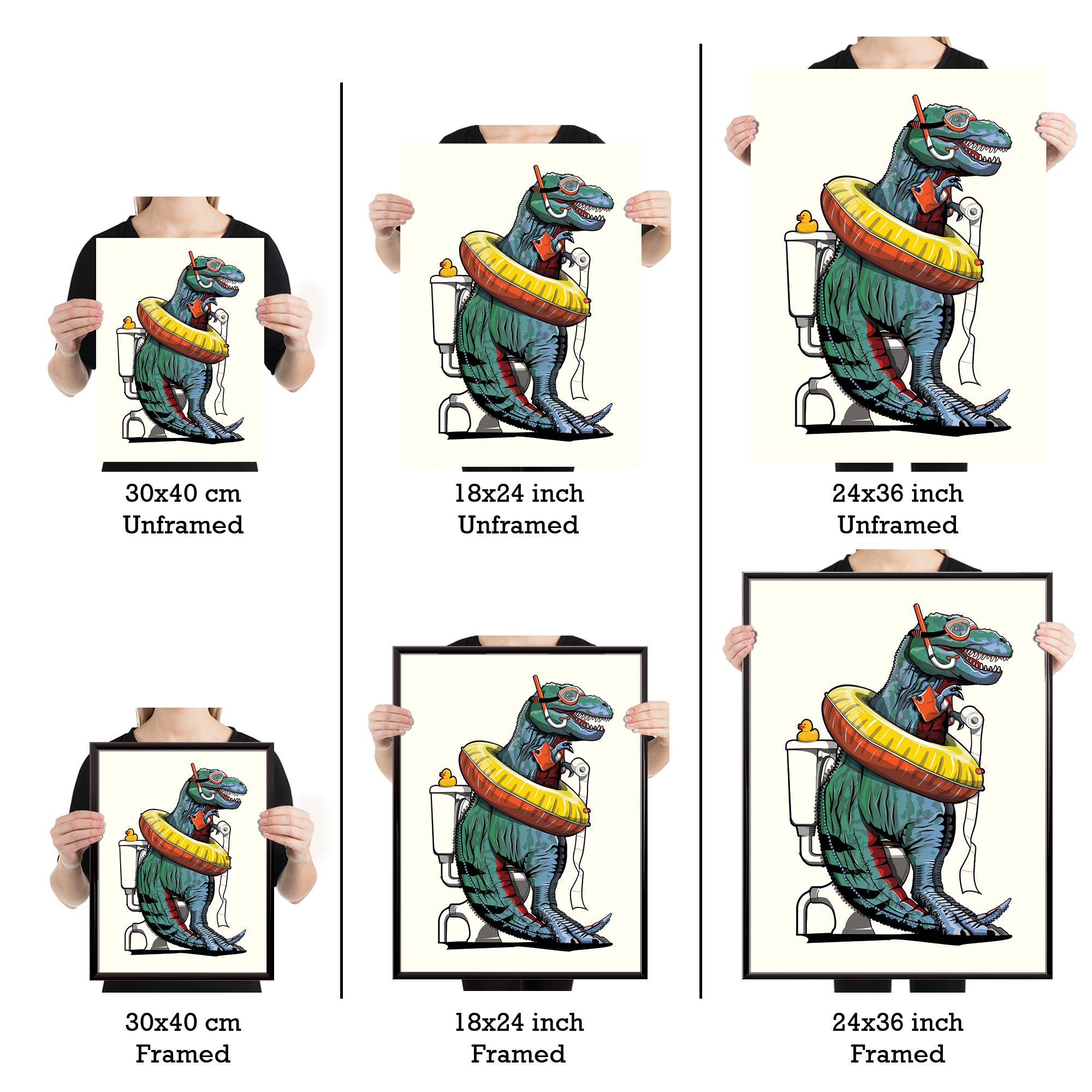 Dinosaurs Tyrannosaurus on the Toilet, Funny Bathroom Humour Art Print