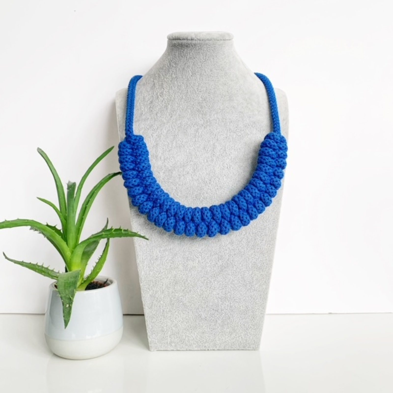 Fuchsia Knotted statement necklace, Sustainable boho necklace