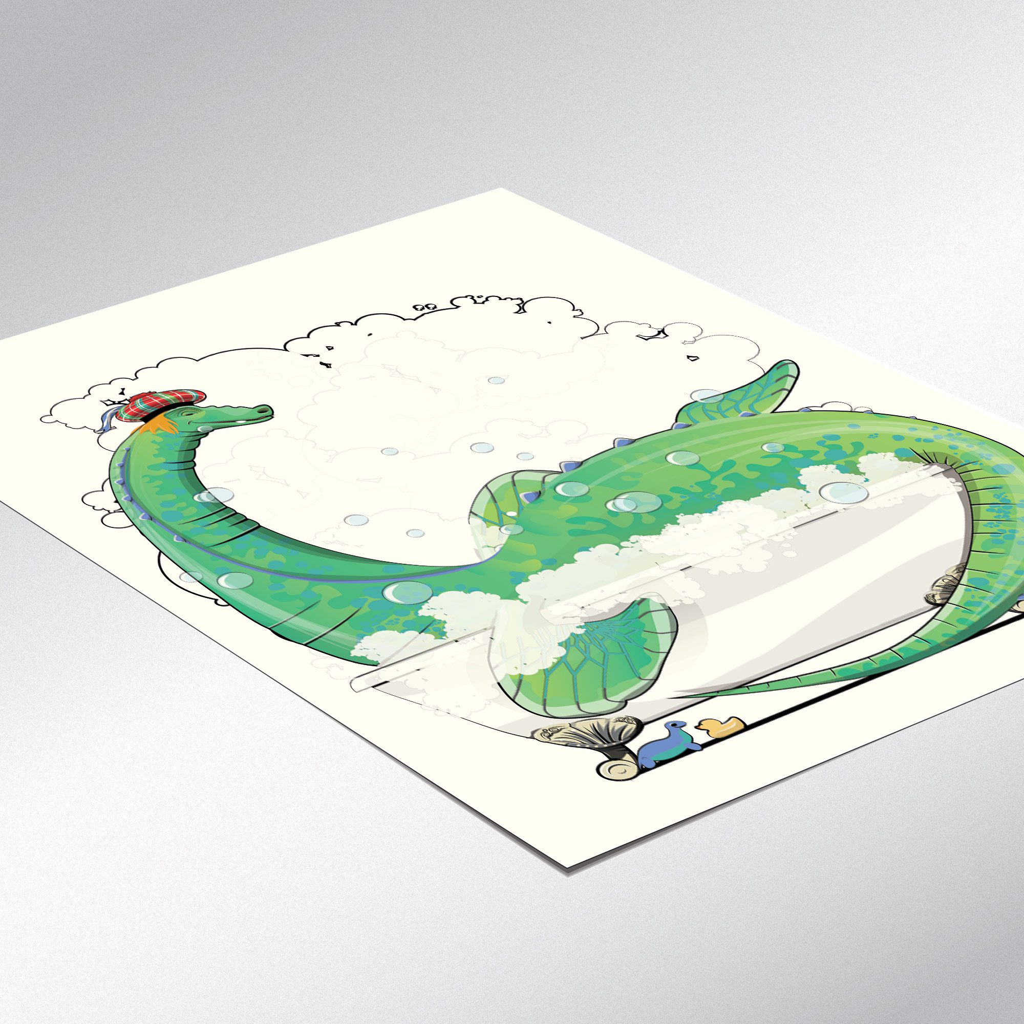 Loch Ness Monster in the Bath, Funny Bathroom Humour Art Print