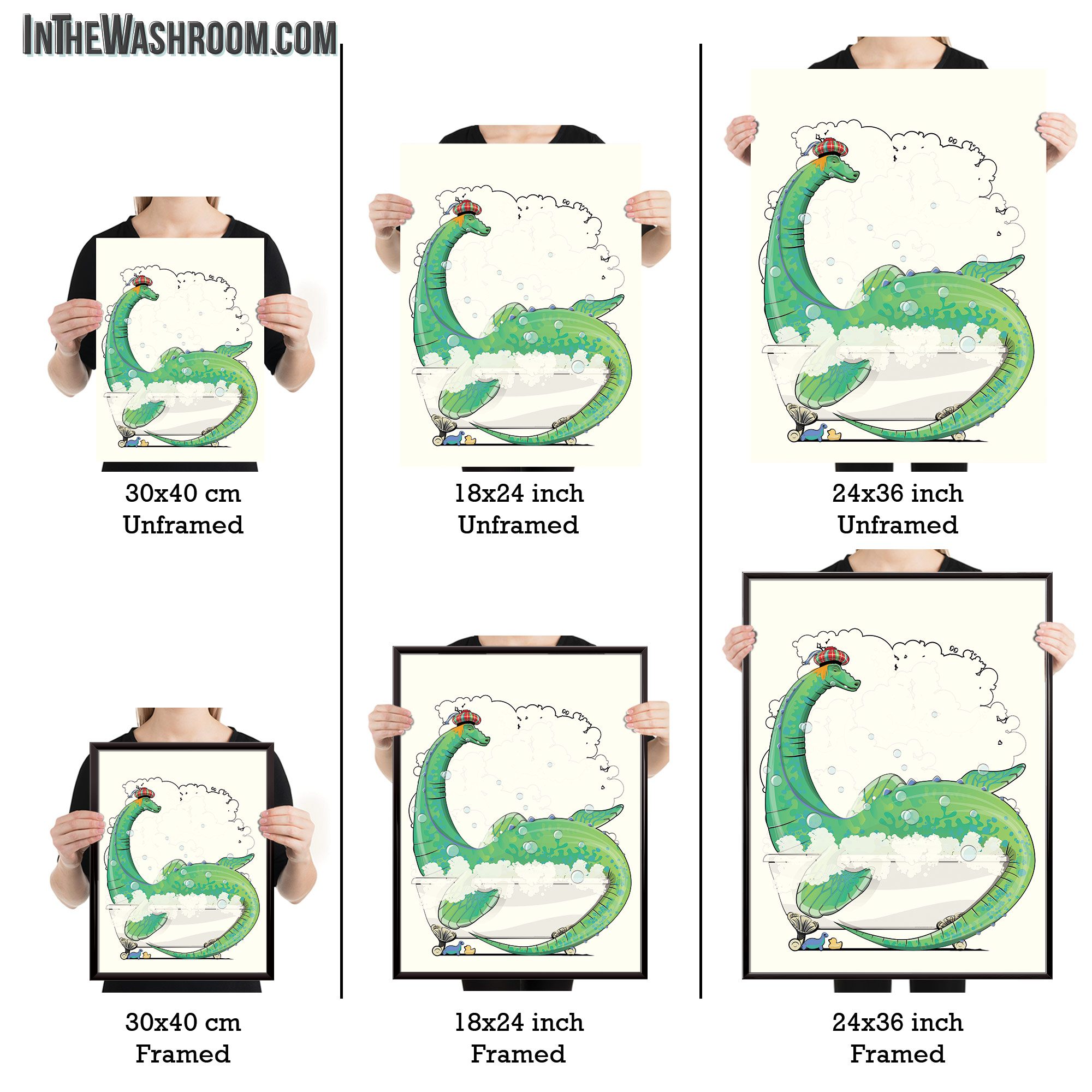 Loch Ness Monster in the Bath, Funny Bathroom Humour Art Print