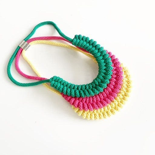 Fuchsia Knotted statement necklace, Sustainable boho necklace