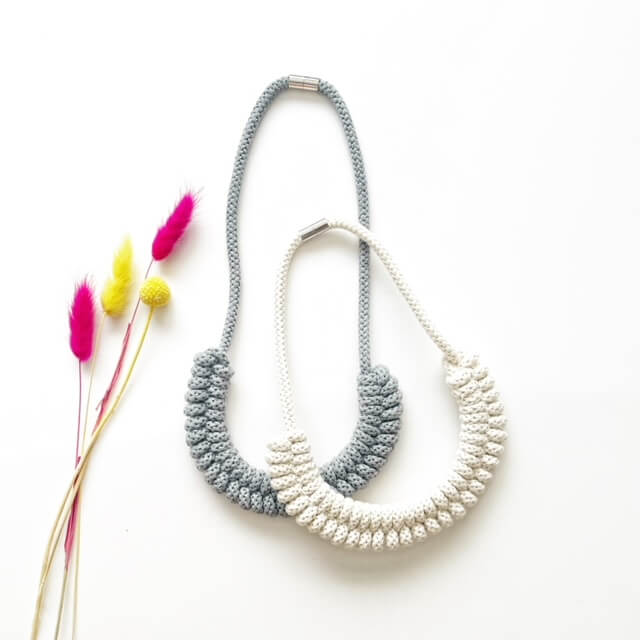 Fuchsia Knotted statement necklace, Sustainable boho necklace