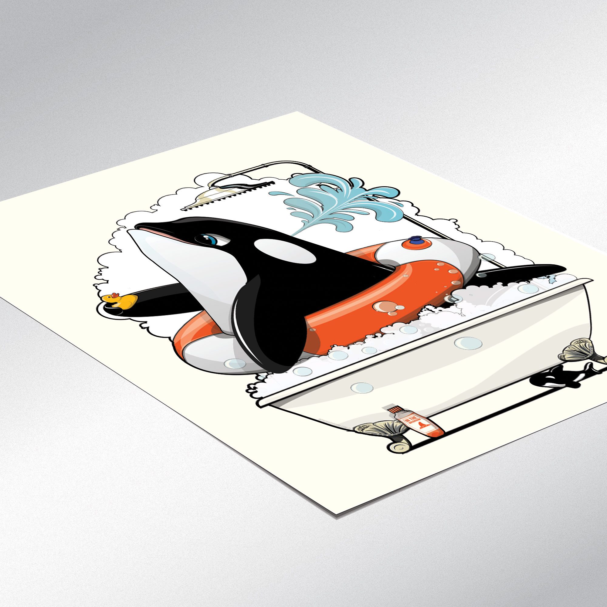 Orca Whale in the Bath, Funny Bathroom Humour Art Print