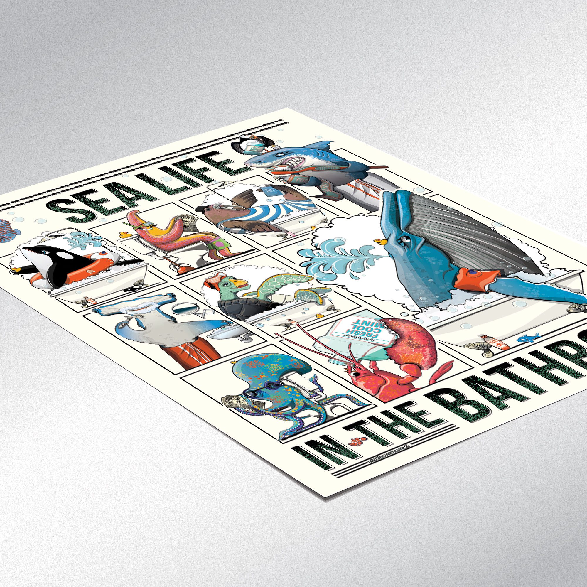 Sea life Animals in the Bathroom, Funny Bathroom Humour Art Print