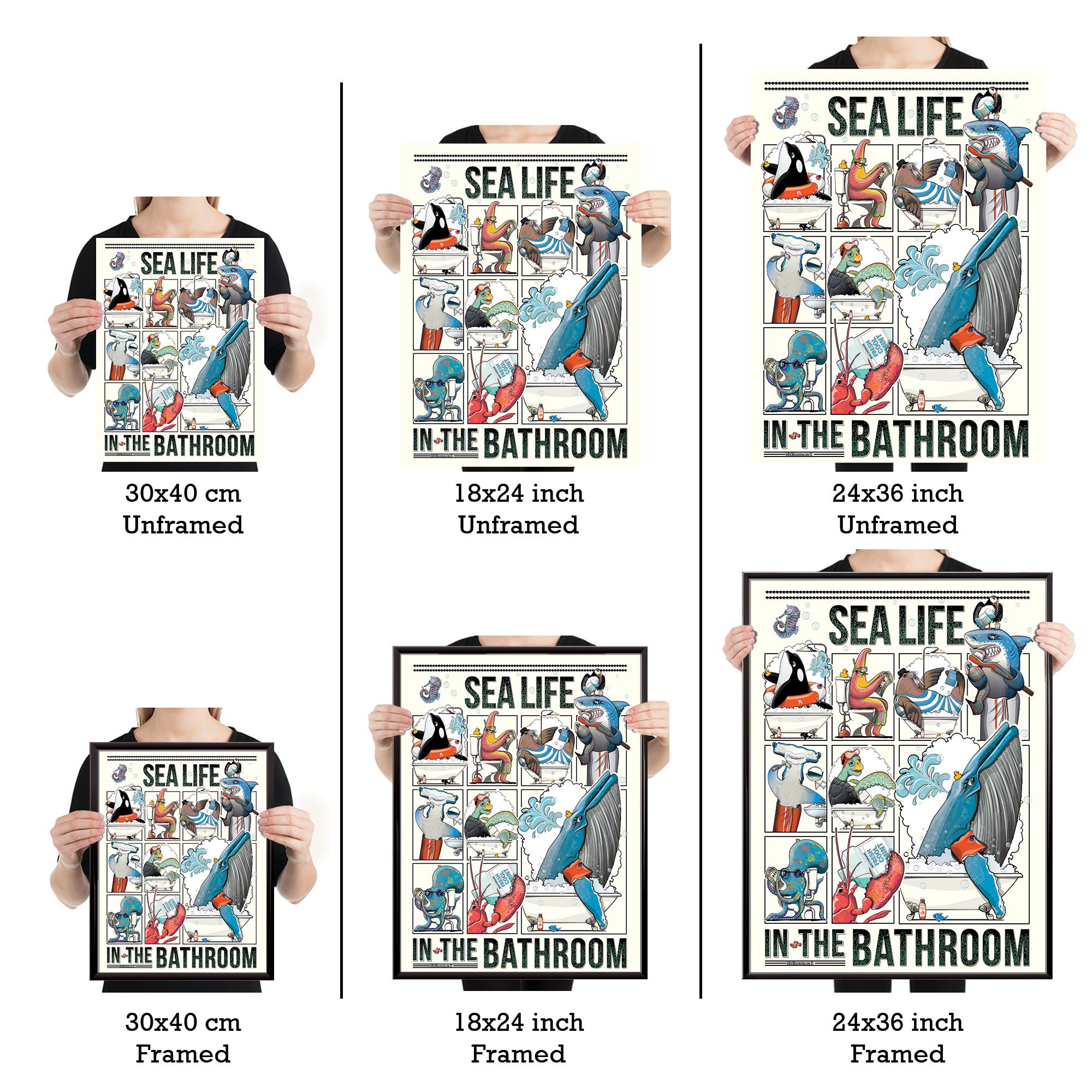 Sea life Animals in the Bathroom, Funny Bathroom Humour Art Print