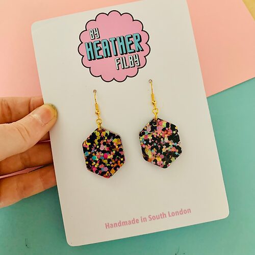 Liquorice All-sorts Hexagon Glitter Resin Earrings