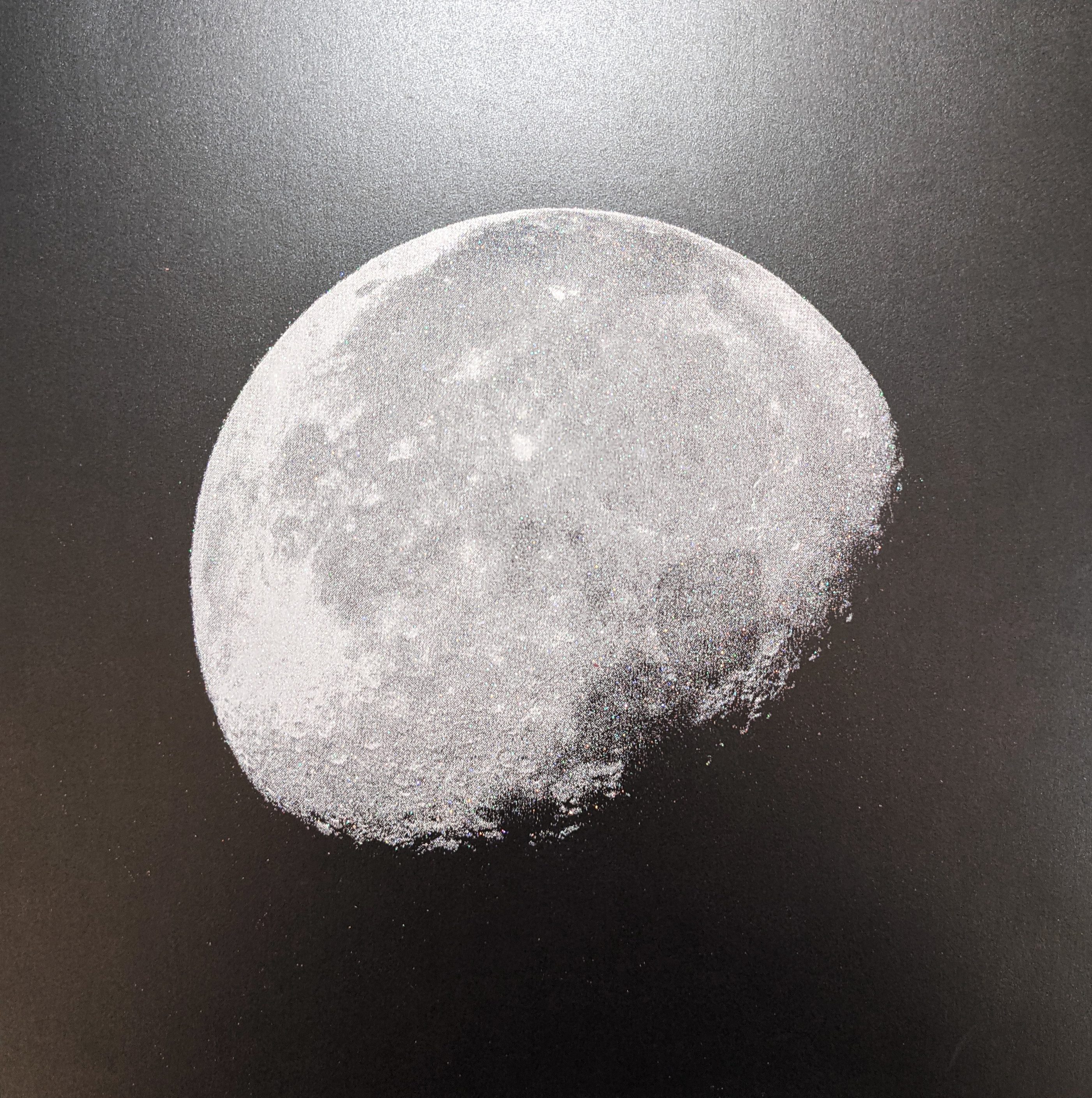 Moonshine (graphite paper, glitter moon) Screen print