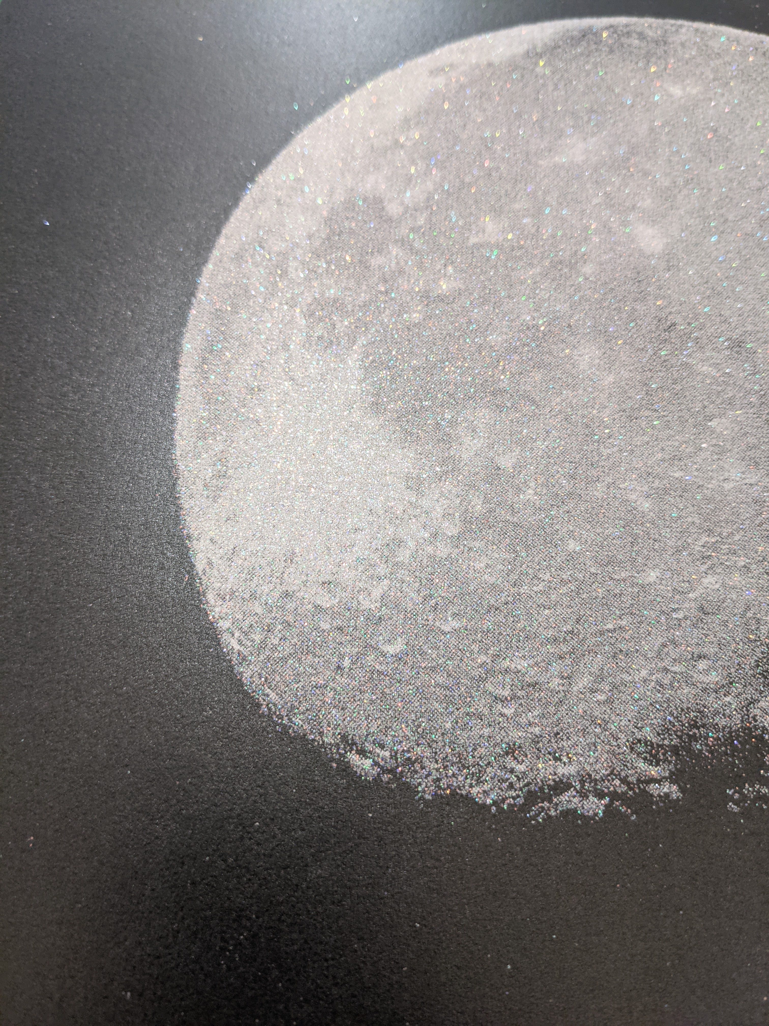 Moonshine (graphite paper, glitter moon) Screen print