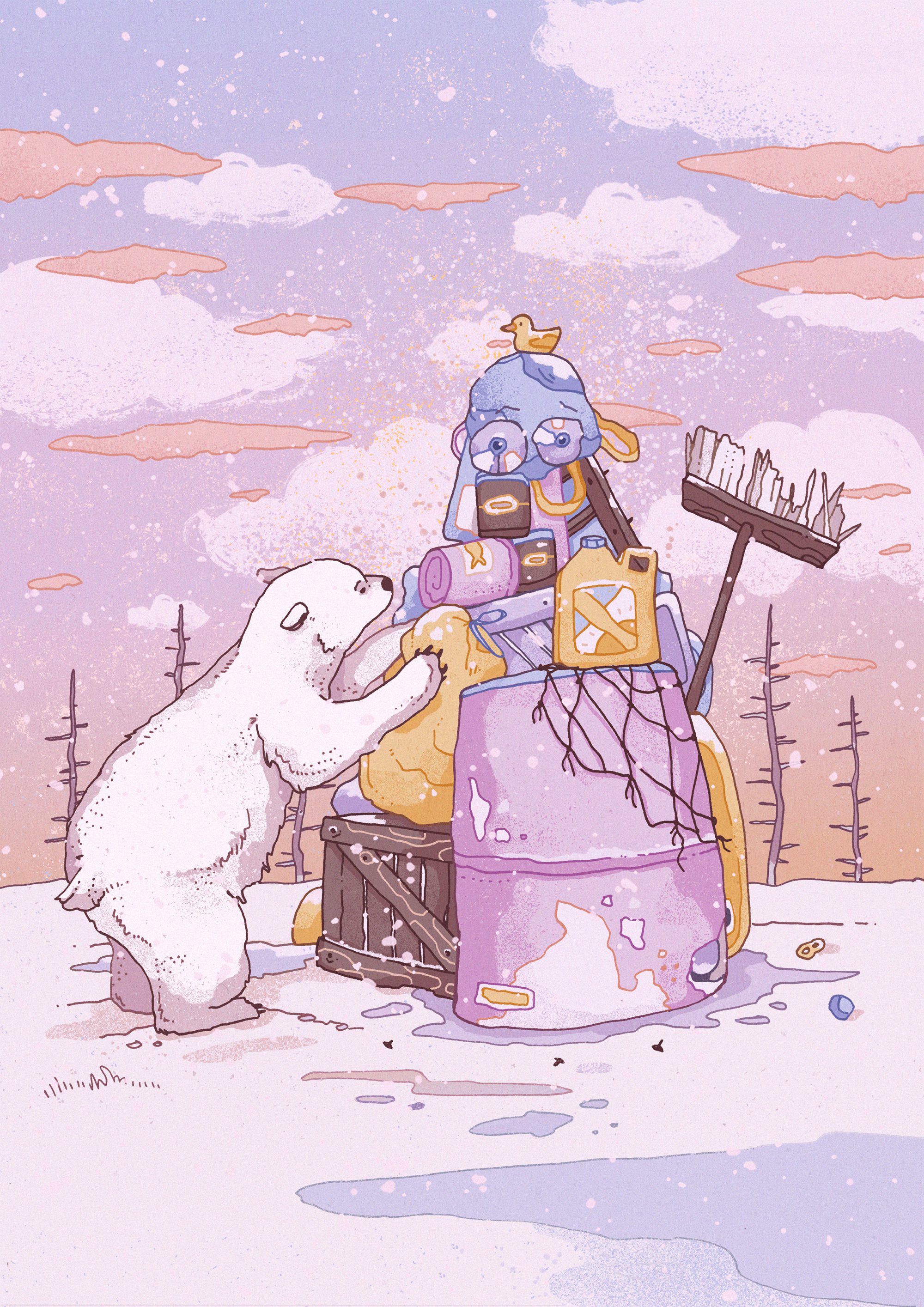 Snowman Art Print, Polar Bear Art