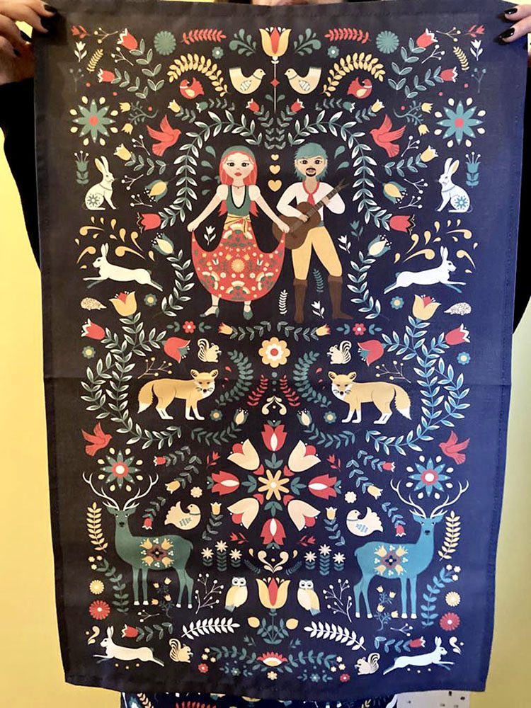 100% Cotton Woodland Gypsy Tea Towel in Deep Blue