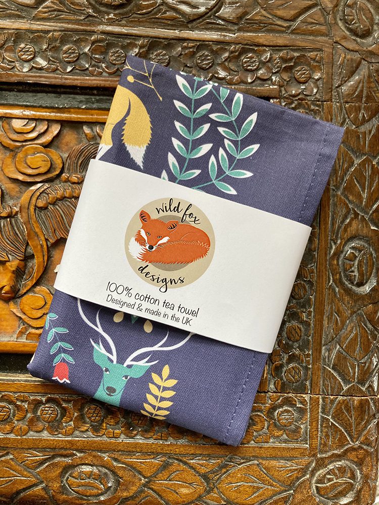 100% Cotton Woodland Gypsy Tea Towel in Deep Blue