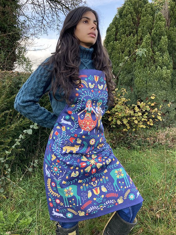 100% Cotton Woodland Gypsy Apron in Deep Blue