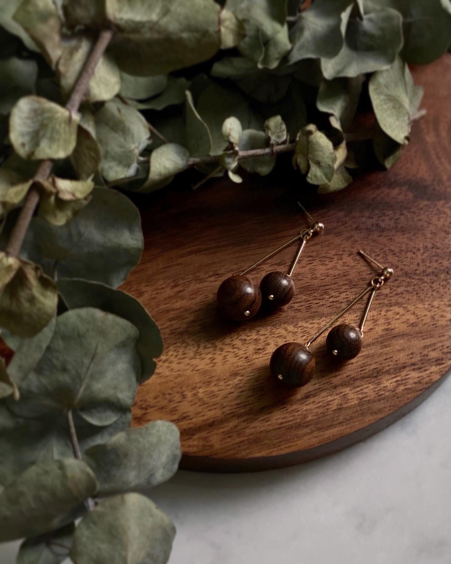 Wooden Ball Earrings - Gemini