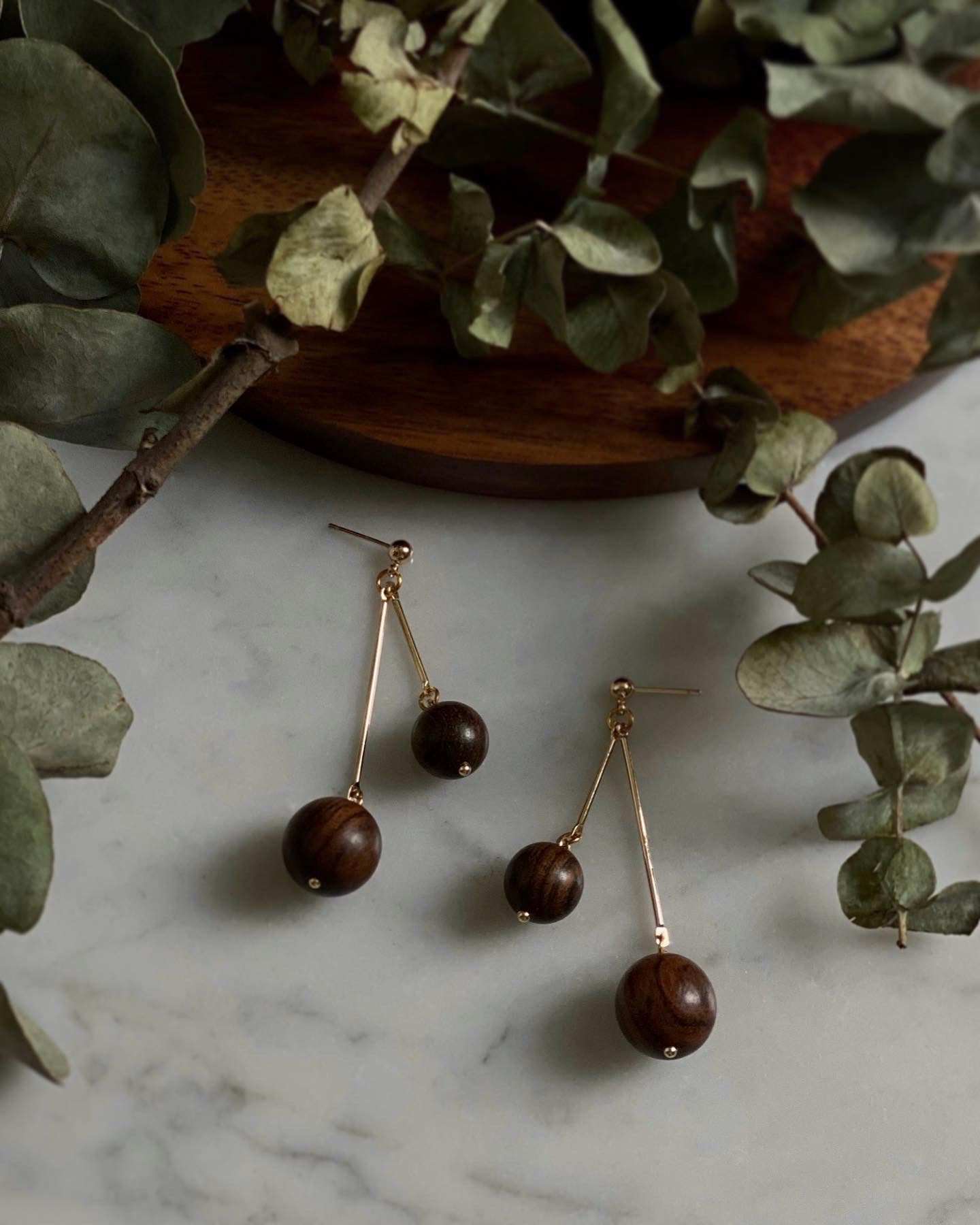 Wooden Ball Earrings - Gemini