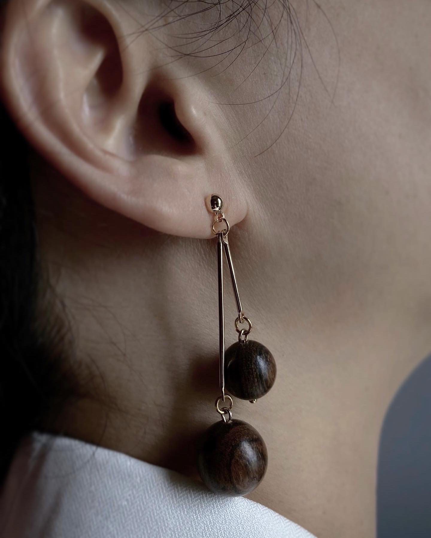 Wooden Ball Earrings - Gemini