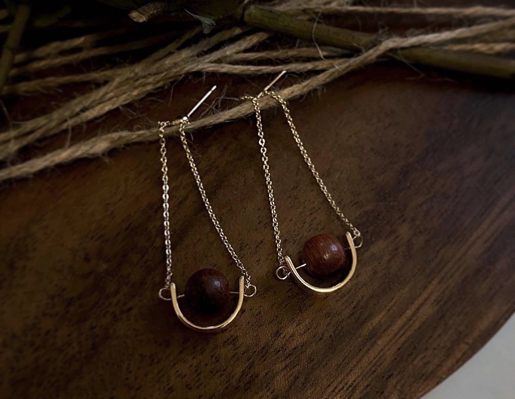 Libra Wooden Ball Earrings