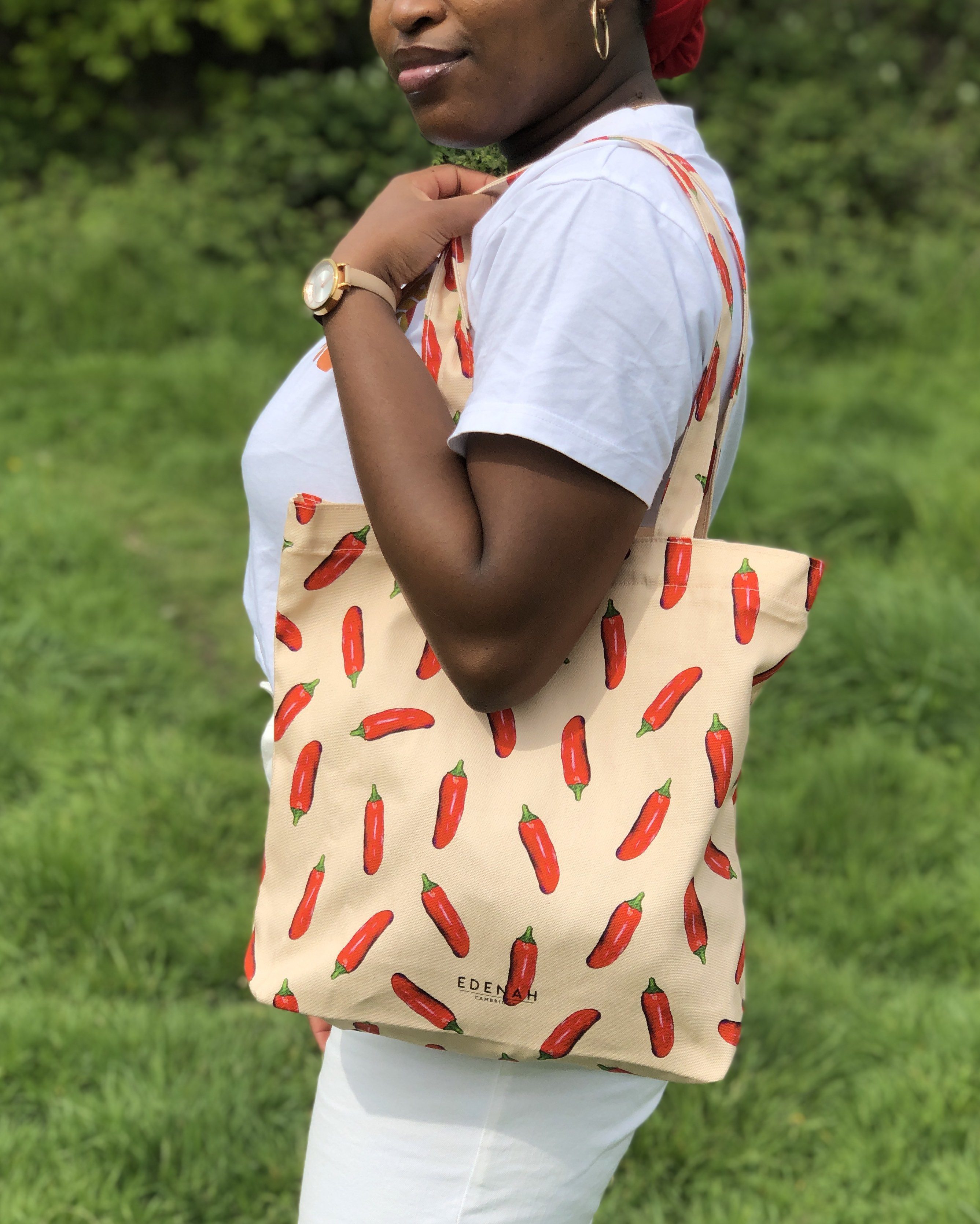 Hand Drawn Chilli Printed Tote Bag