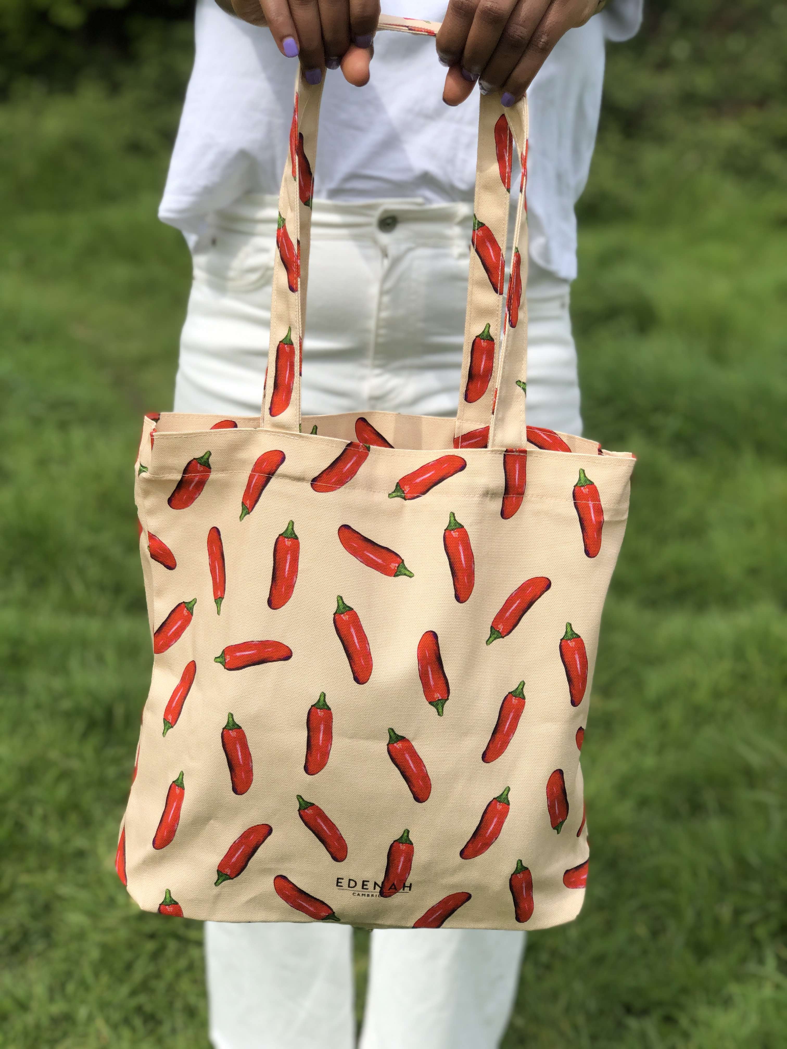 Hand Drawn Chilli Printed Tote Bag