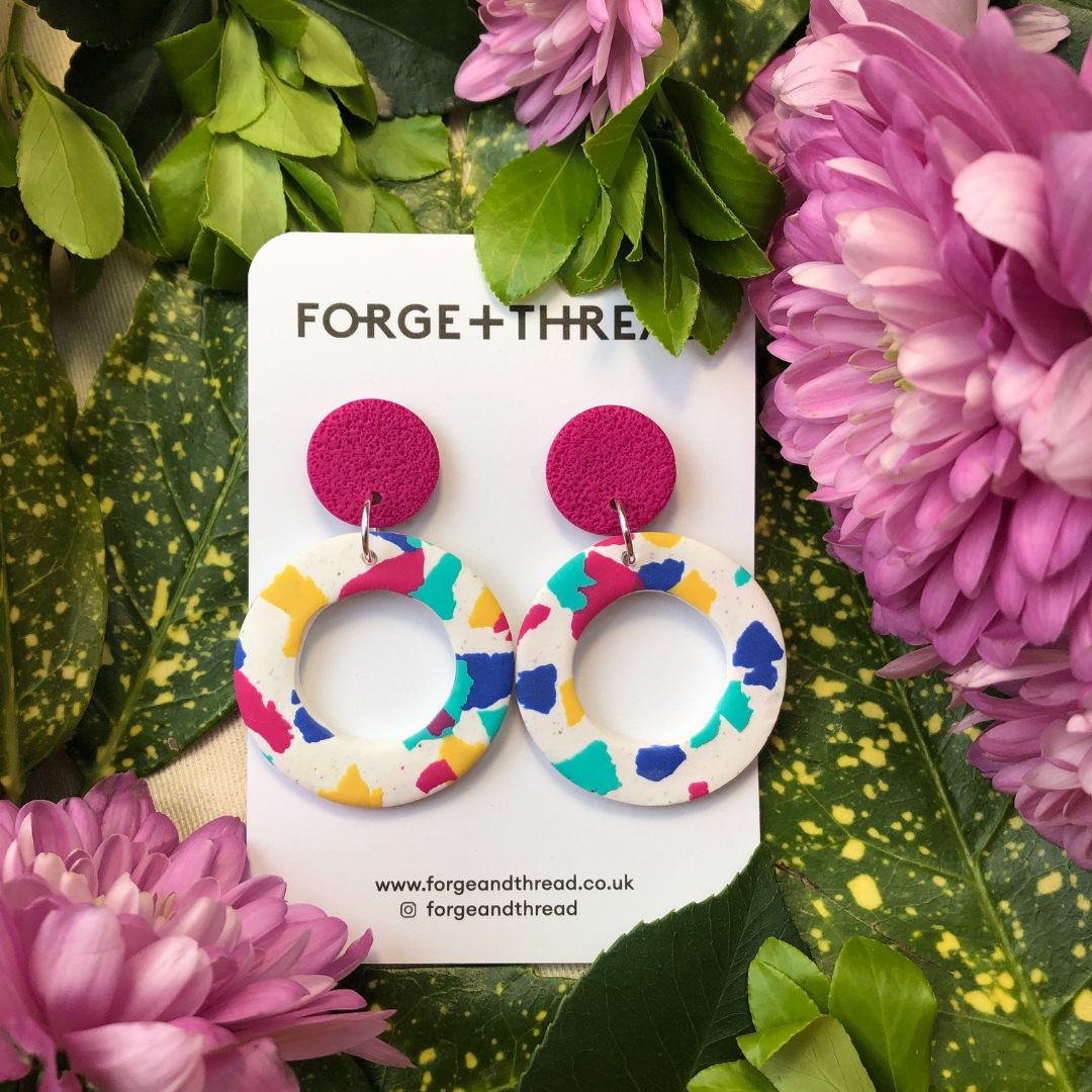 White Terrazzo Circle Earrings