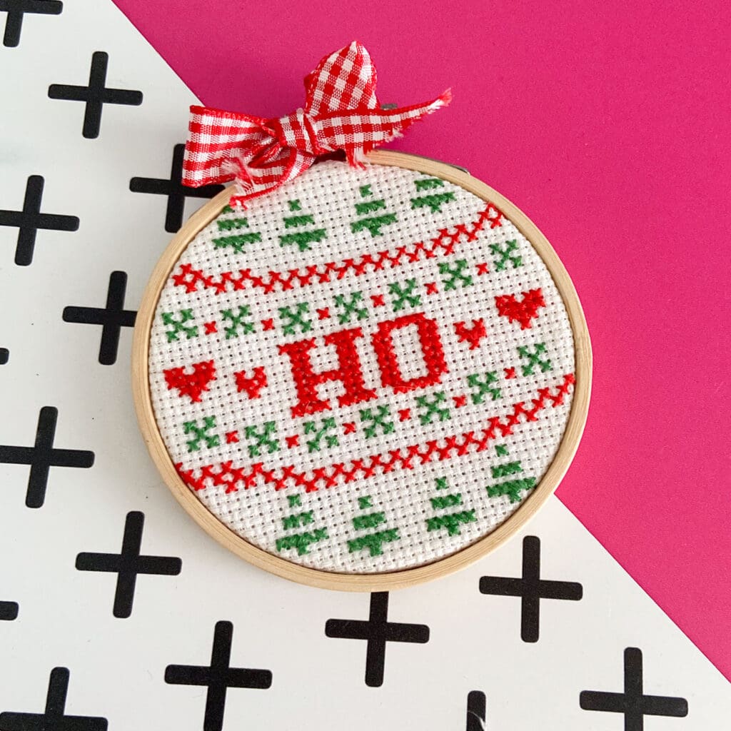 mini cross stitch christmas ornament