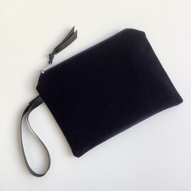 Luxury Navy Velvet Zip-Up Pouch with golden Sun and Moon hand printed design