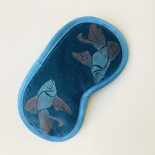 Luxury Teal Velvet Koi Fish lavender infused eye mask in blue with copper shimmer details