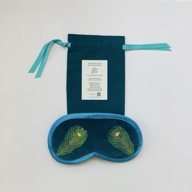 Teal Velvet Peacock Feathers Lavender Infused Eye Mask