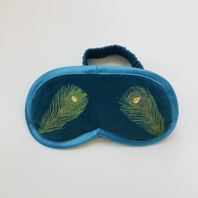 Teal Velvet Peacock Feathers Lavender Infused Eye Mask