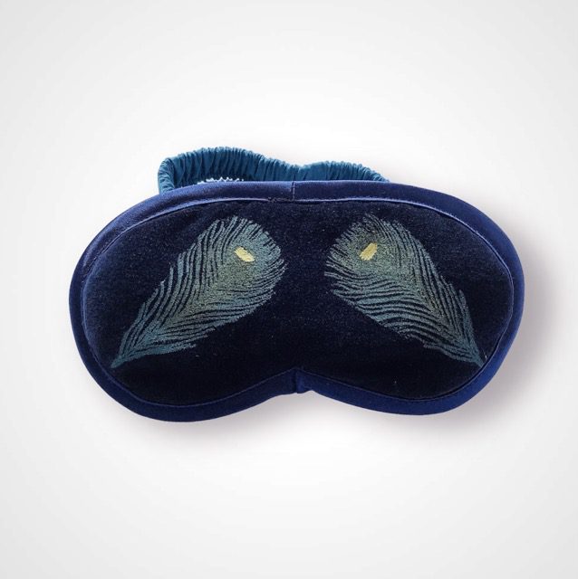Navy Velvet Peacock Feathers Lavender Infused Eye Mask
