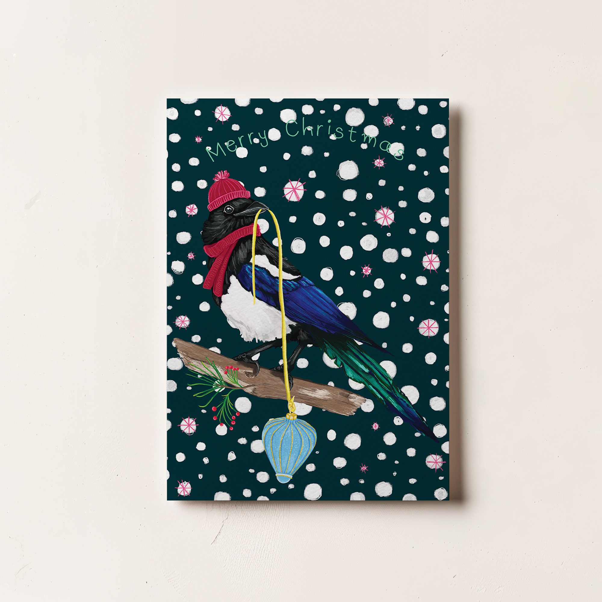 Festive Magpie Christmas card