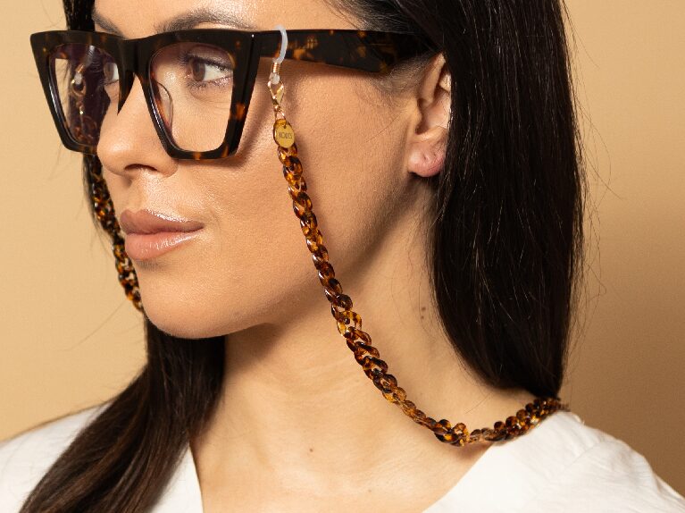 Dainty Round Tortoiseshell Small Acrylic Acetate Glasses Chain