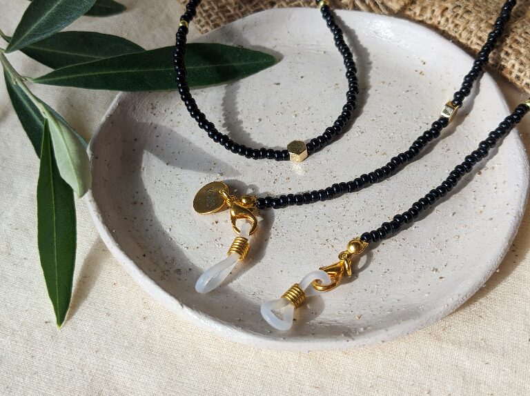 Dainty Black and Gold Seed Beads Glasses Chain