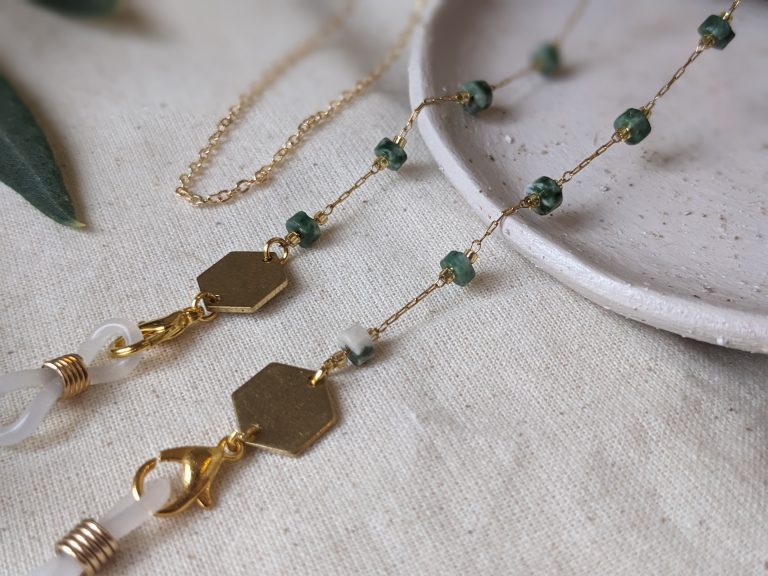 Dainty Moss Agate Stone Fine Chain Glasses Chain