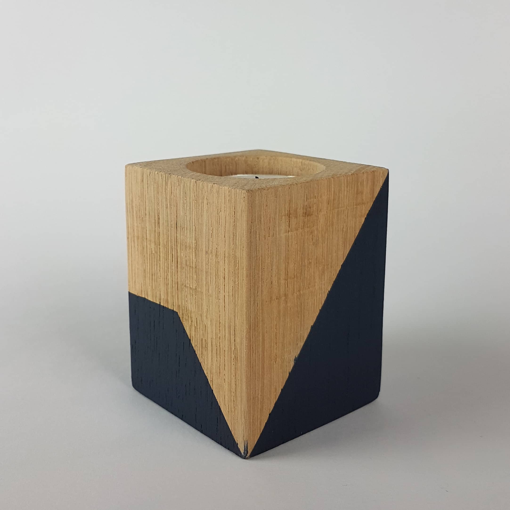Dark blue wooden candle cube tealight holder