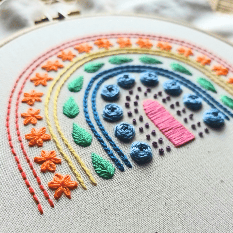 DIY embroidery kit for beginners - Rainbow stitch sampler