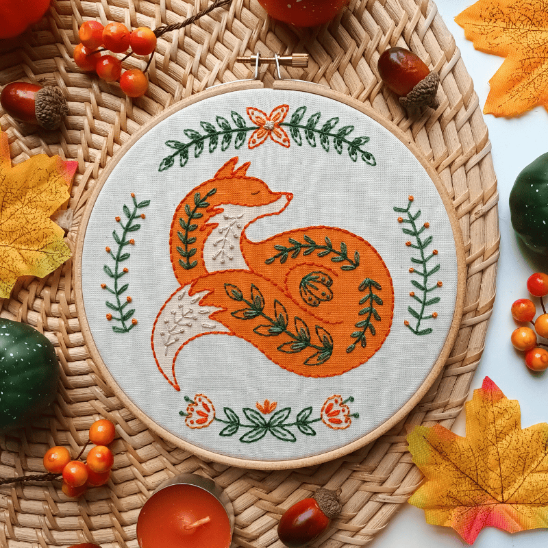 DIY embroidery kit for beginners - Folk fox