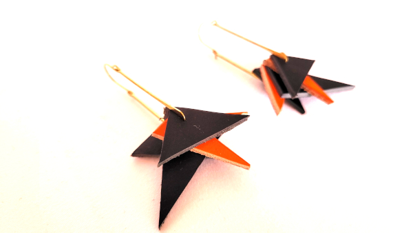 Black Geometric handmade upcycled Leather Earrings