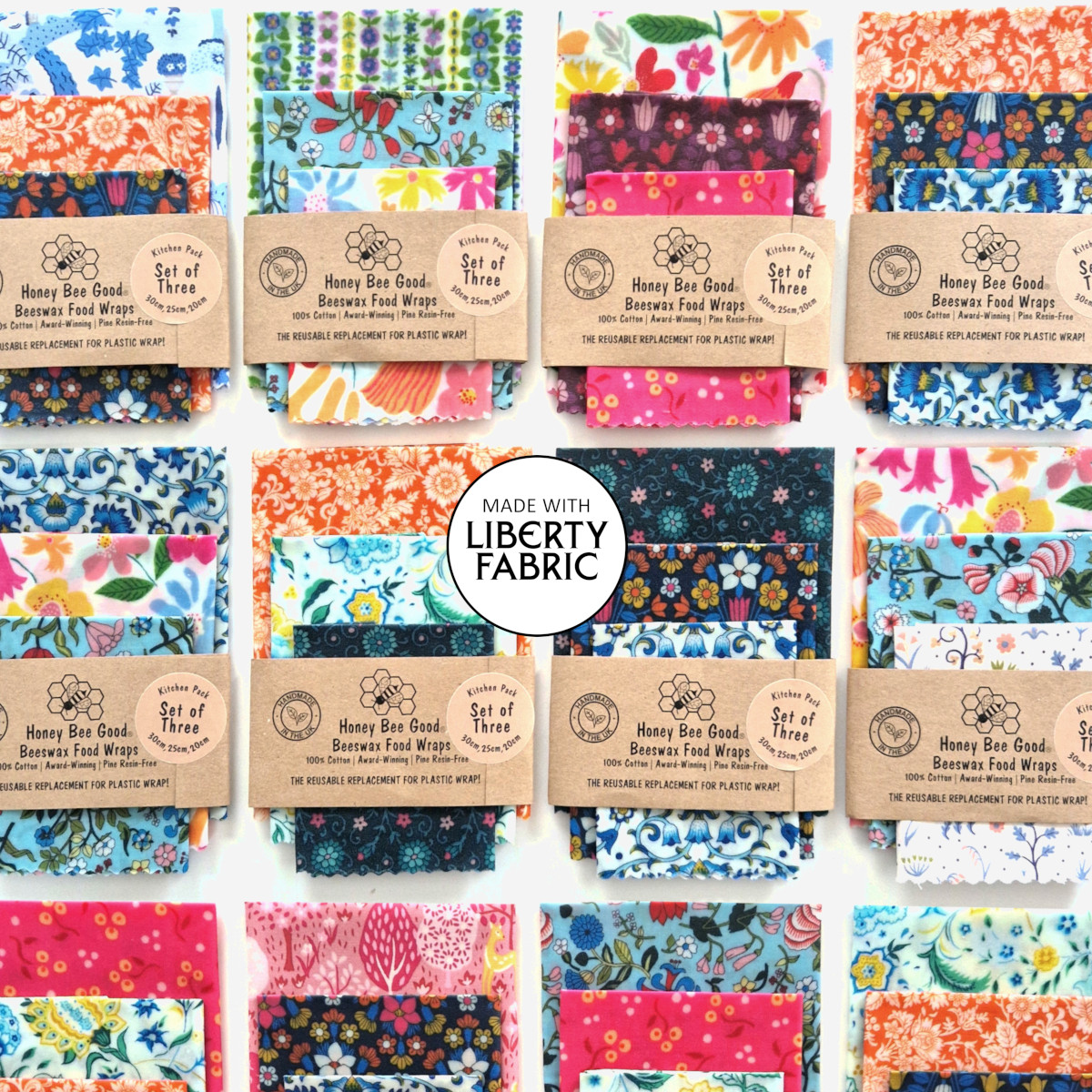 Beeswax Food Wraps | Set of 3 | Made with Liberty Fabric