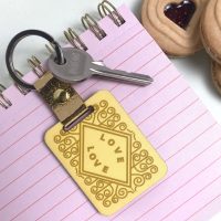 custard cream wooden keyring custard cream wooden keyring