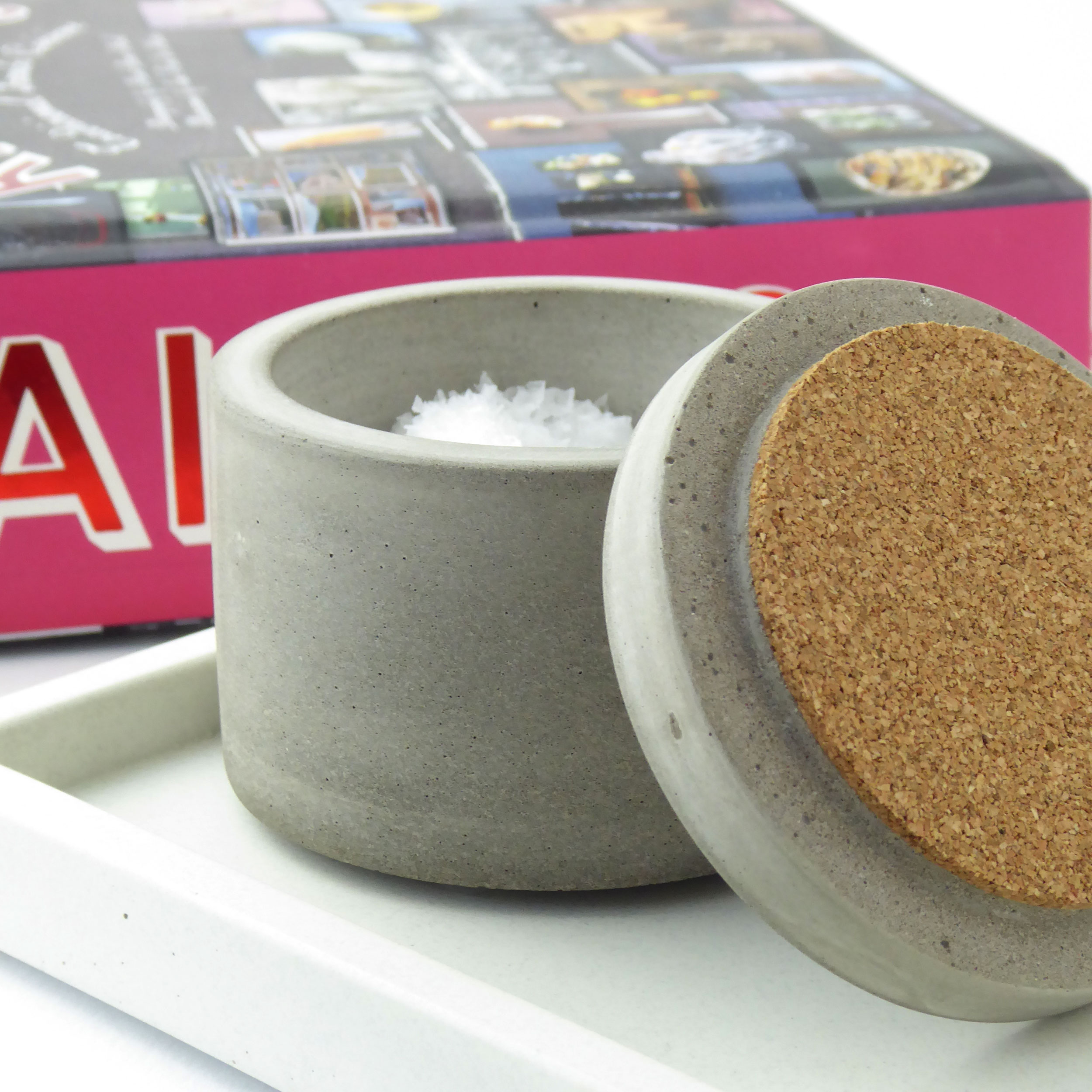 Handmade concrete salt pot - natural grey or white