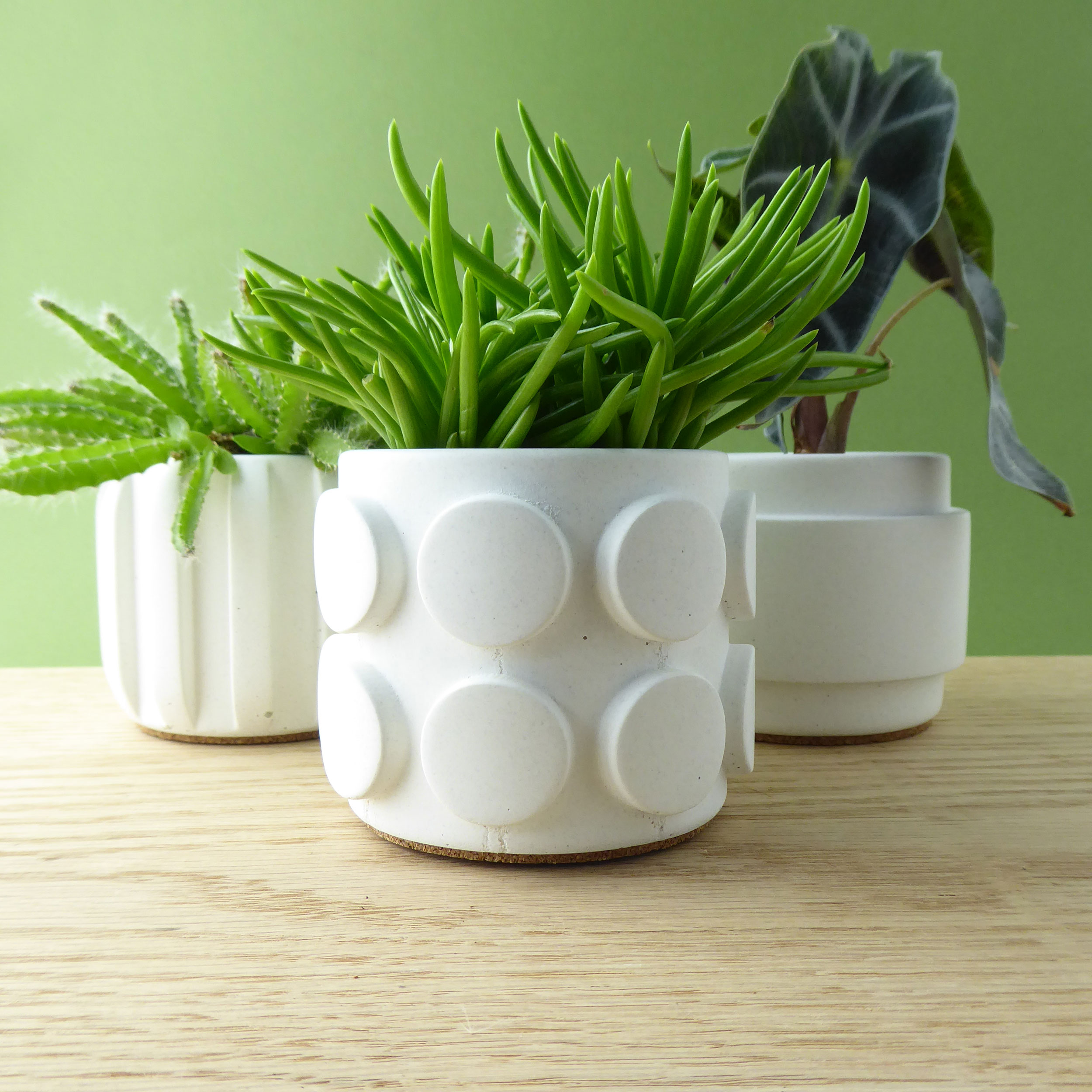 Set of 3 handmade concrete plant pots - natural grey or white