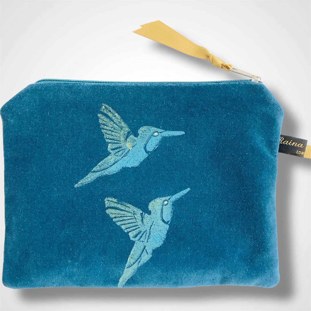 Teal Velvet Hummingbirds Zip-Up Pouch