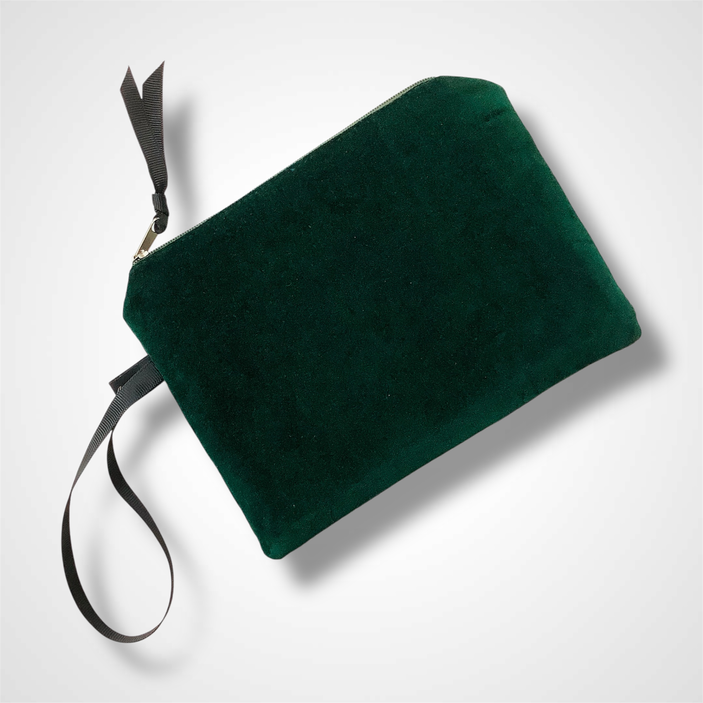 Green Velvet Hummingbirds velvet zip-up pouch