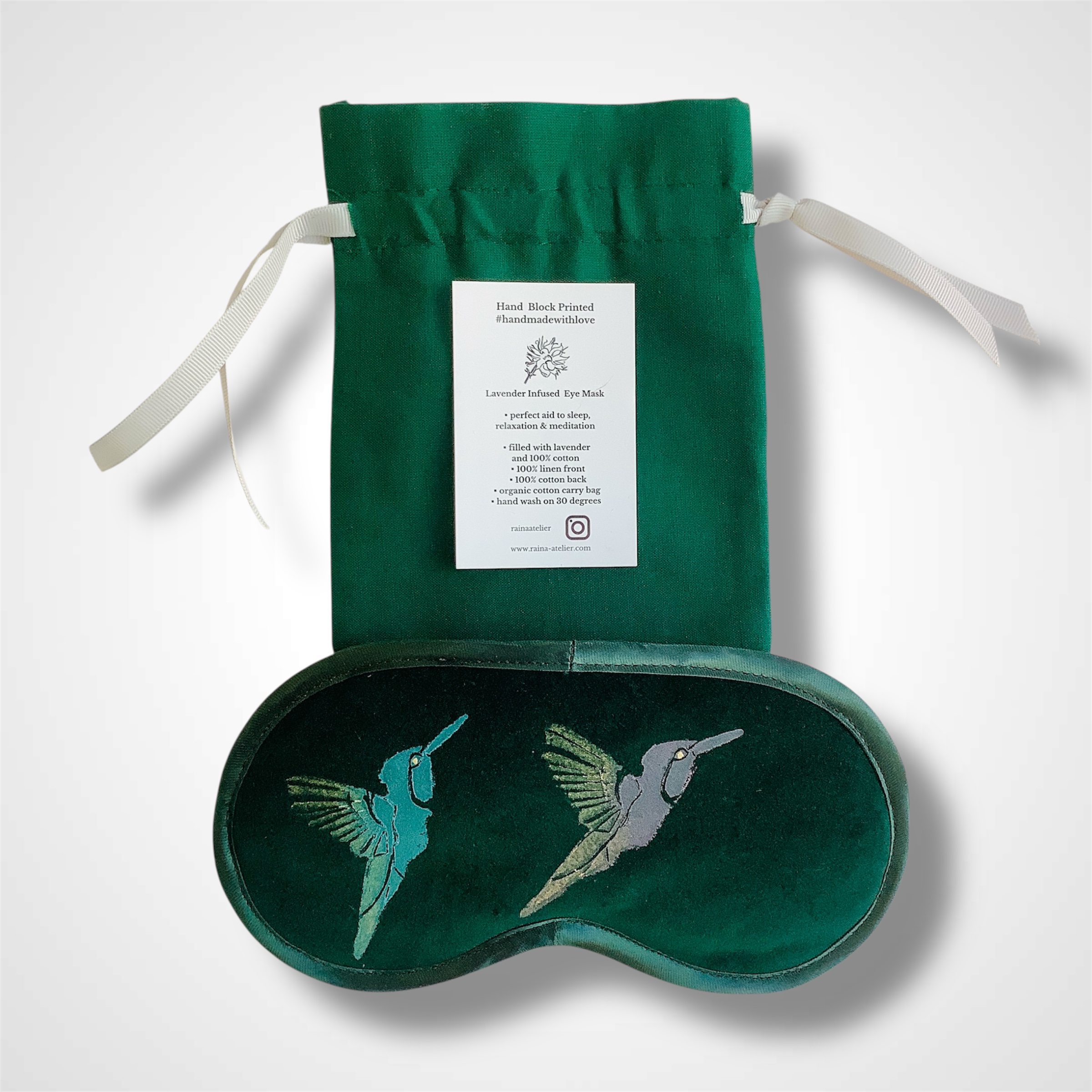 Green Velvet Hummingbirds lavender infused eye mask