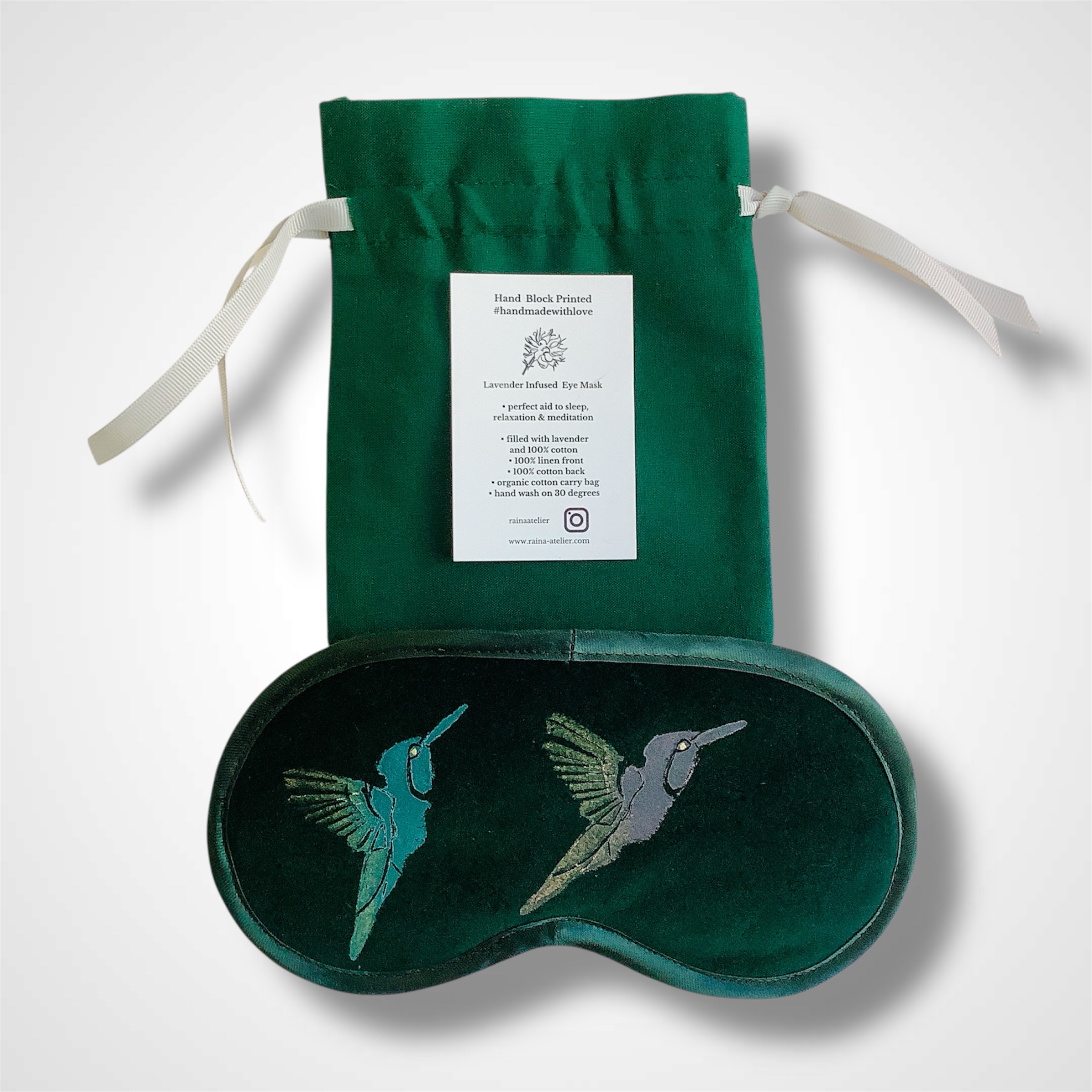 Green Velvet Hummingbirds lavender infused eye mask