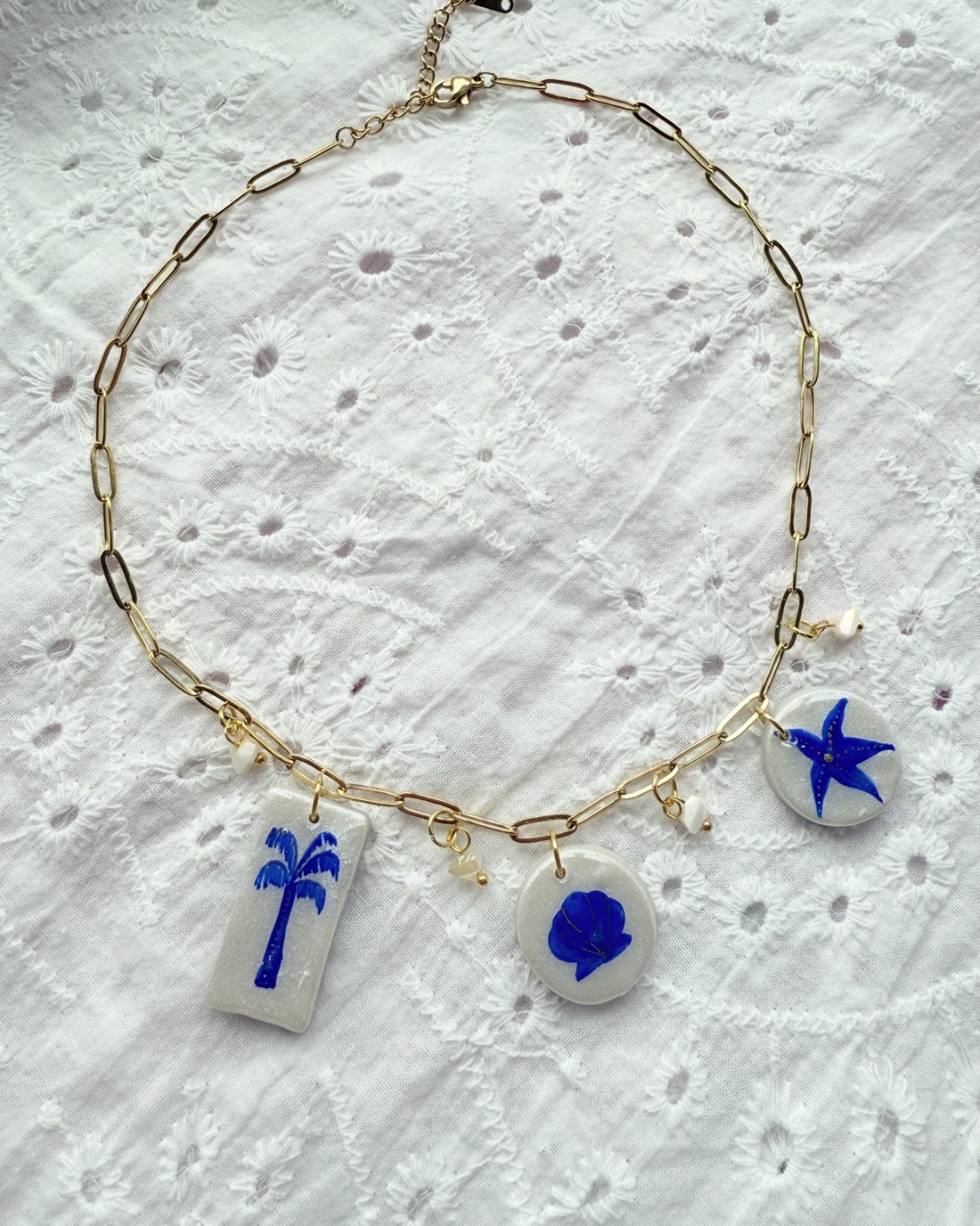 Beach Charm Necklace – 14” Gold Plated Chain
