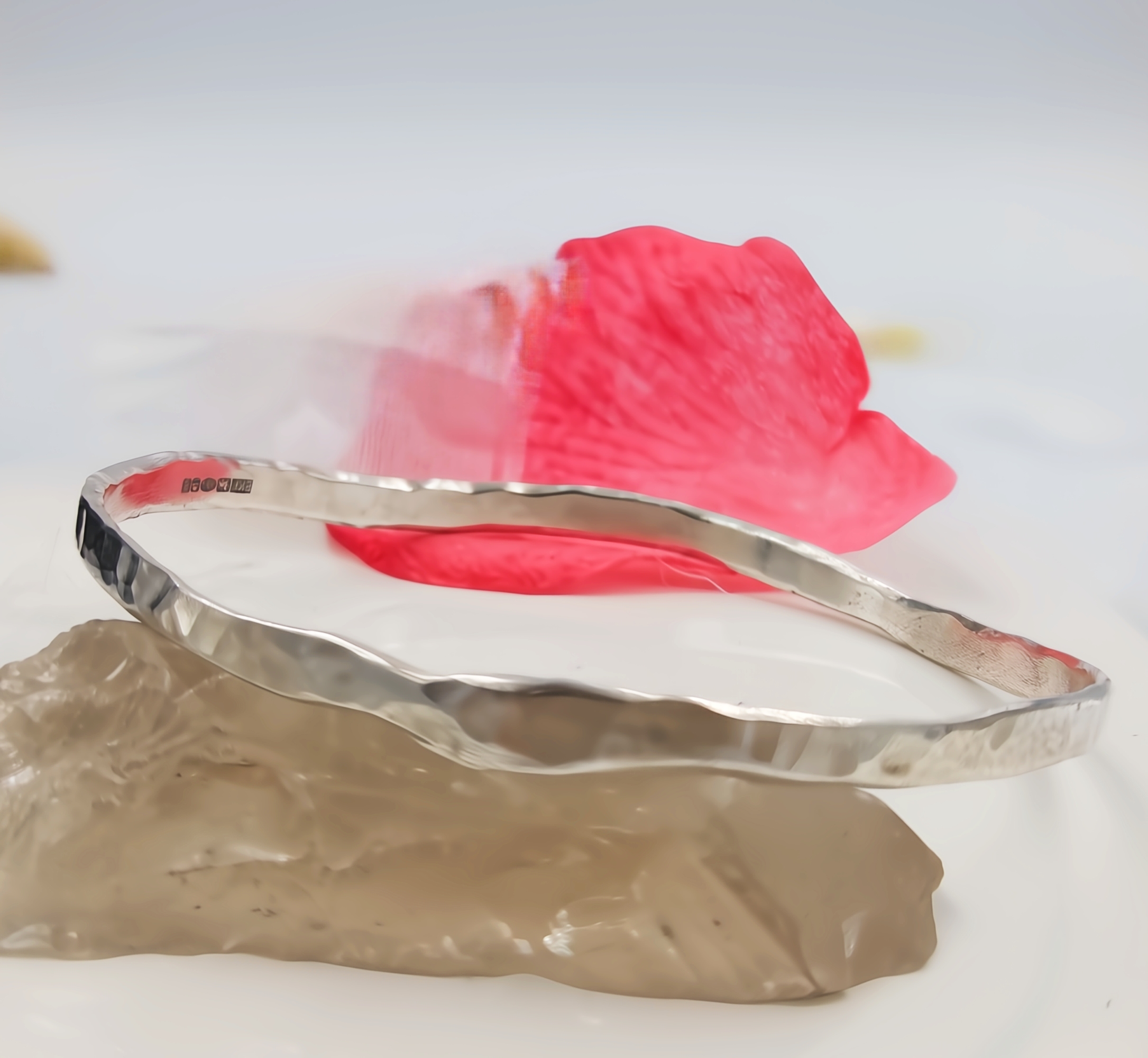 Recycled Sterling Silver Hammered Bangle – 6.5cm Diameter