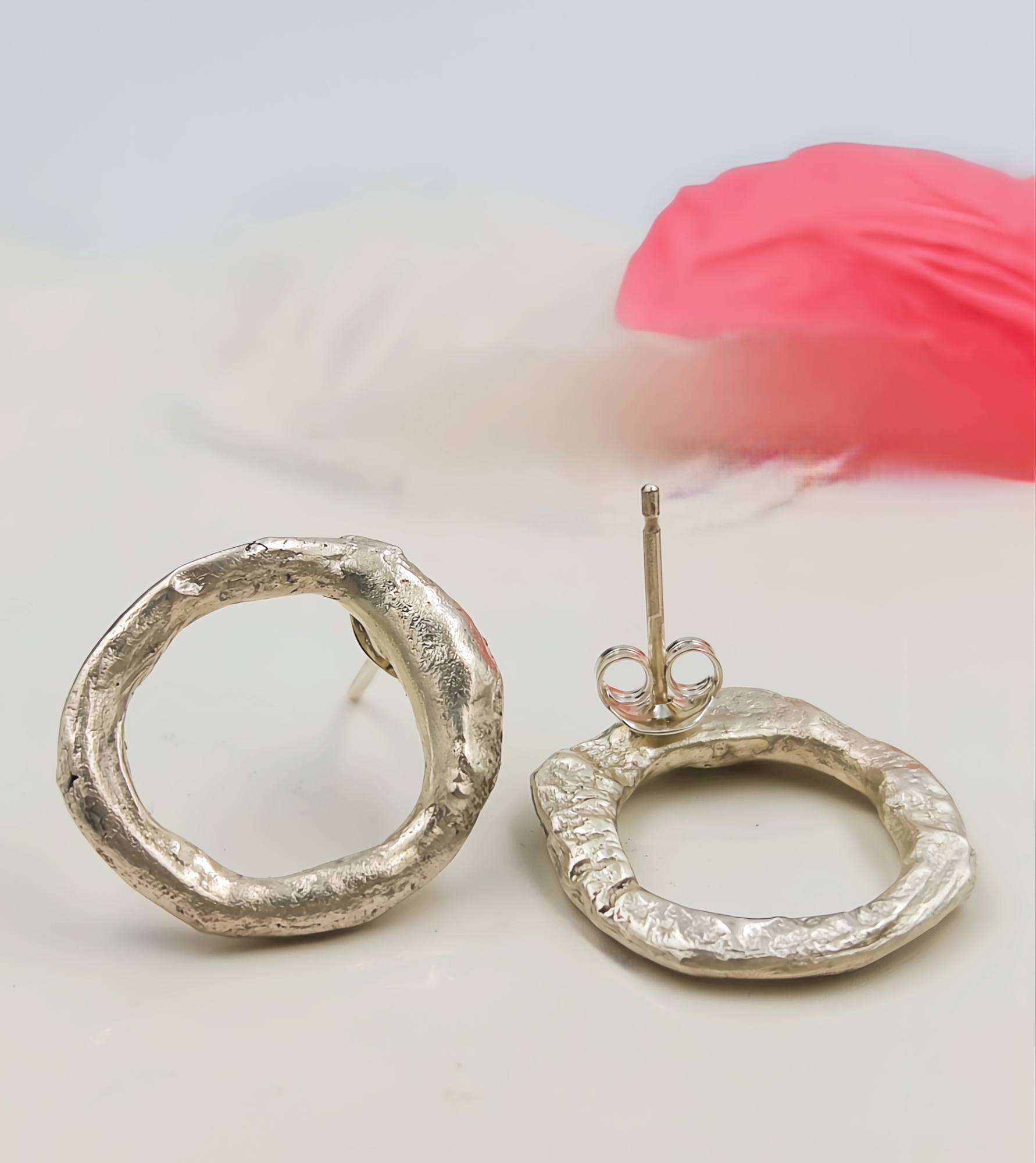 Molten Sterling Silver Circle Stud Earrings