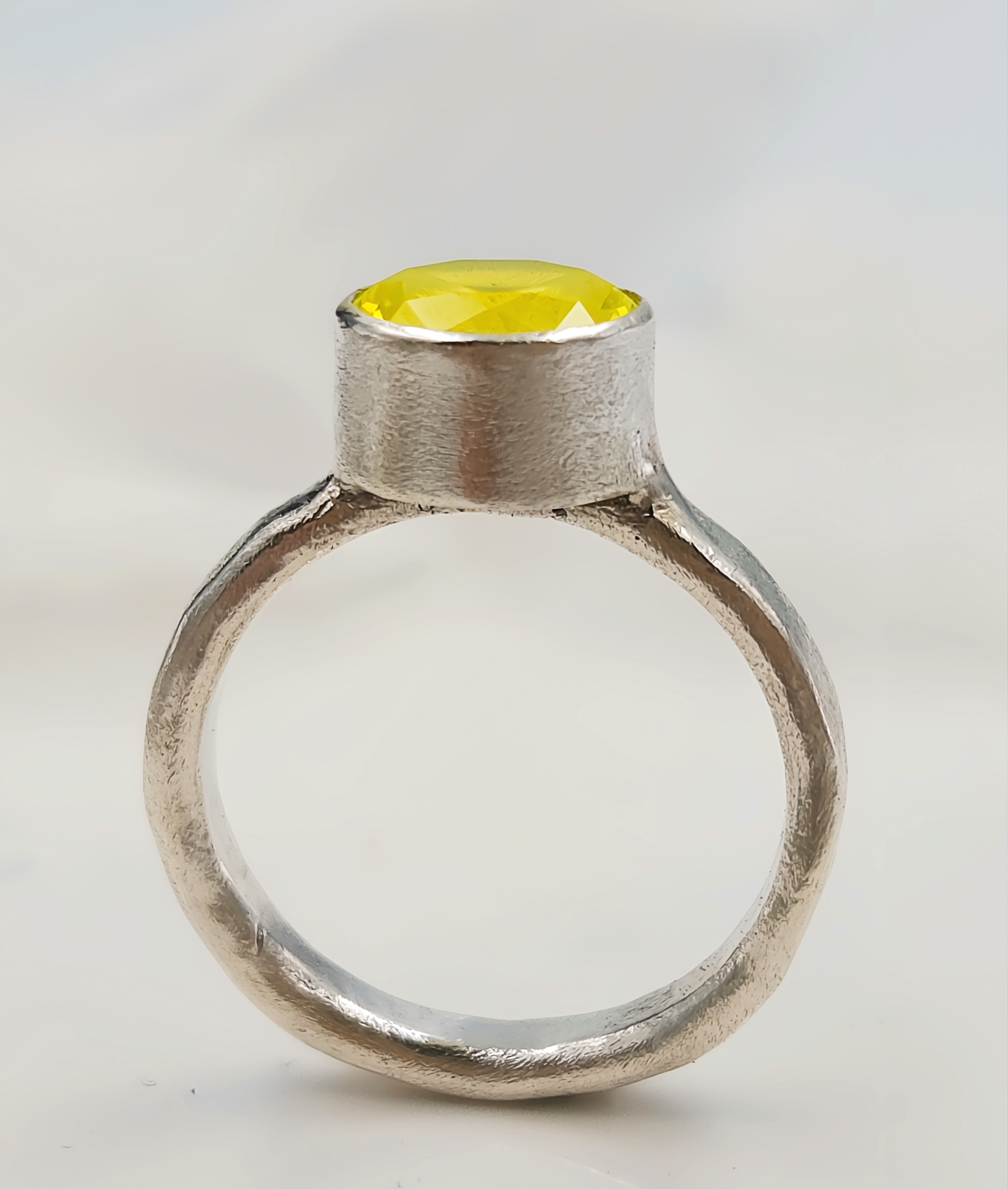 Molten Sterling Silver Ring: Yellow YAG Gemstone